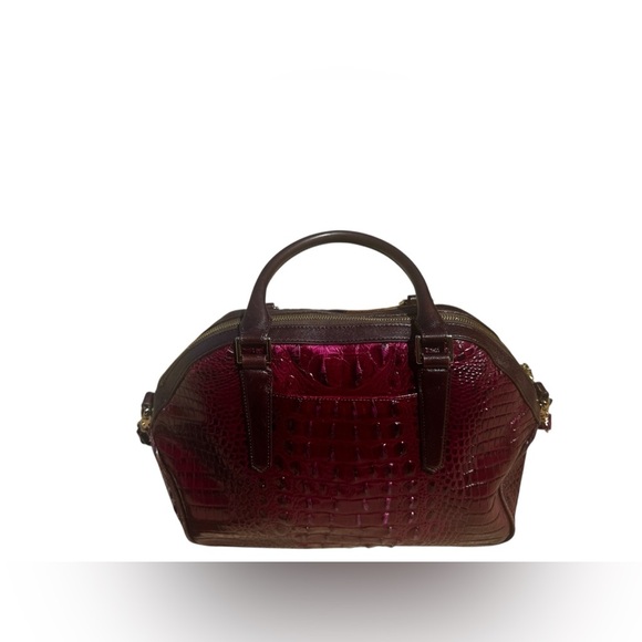 Brahmin Hudson Satchel Leopard Calf Hair Wine Granada Rare Read - Picture 7 of 16